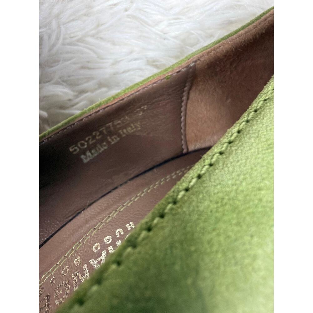 Boss Orange Veera Shoes Womens Size 7 Green Suede Peep Toe Heels Italy Pumps - Picture 11 of 12